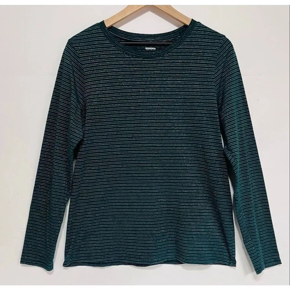 Sonoma Green And Silver Striped Long Sleeve Tee Size M